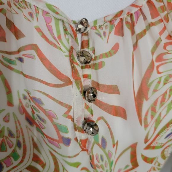 BKE BOUTIQUE Women's Blouse Top Orange White layered back sz XS‎ OVERSIZED flowy - Picture 5 of 6